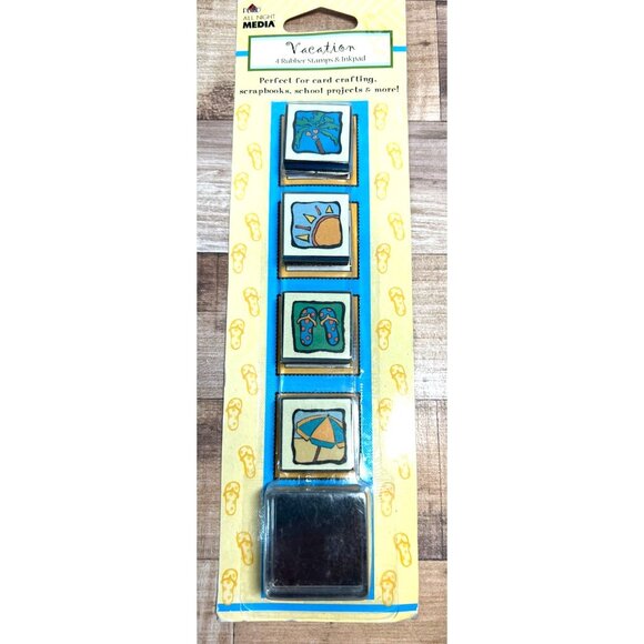 Vacation-Themed Rubber Stamp Set W/ Ink Pad By Plaid All Night Media For Card C - Picture 1 of 4
